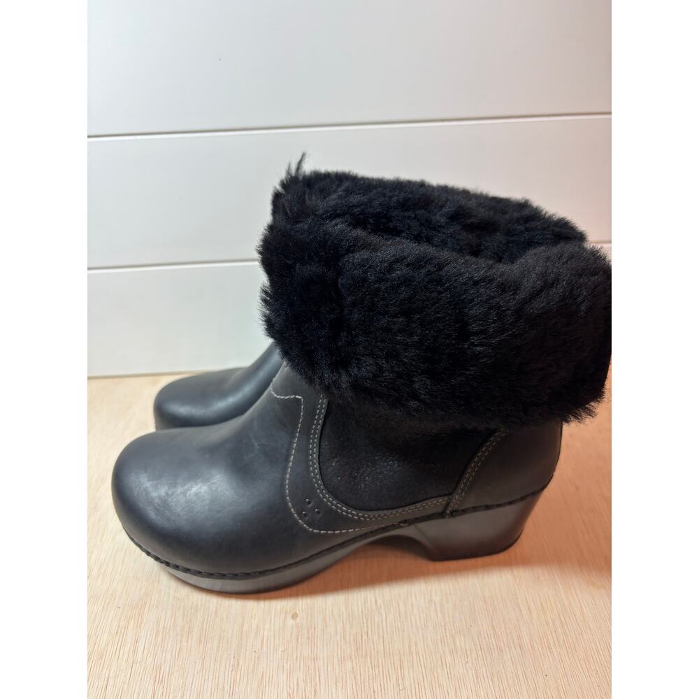 Dansko Harper Oiled Leather Sheep Skin Fur Roll Down Boots Black Size 9.5